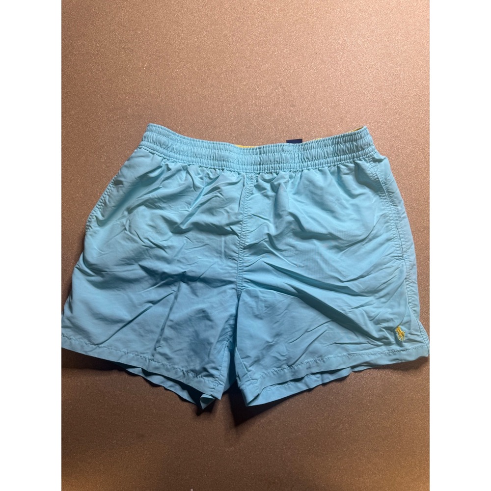 Polo Ralph Lauren Swim Trunks Shorts - Blue, Yellow Trim,‎ Back Pocket, L